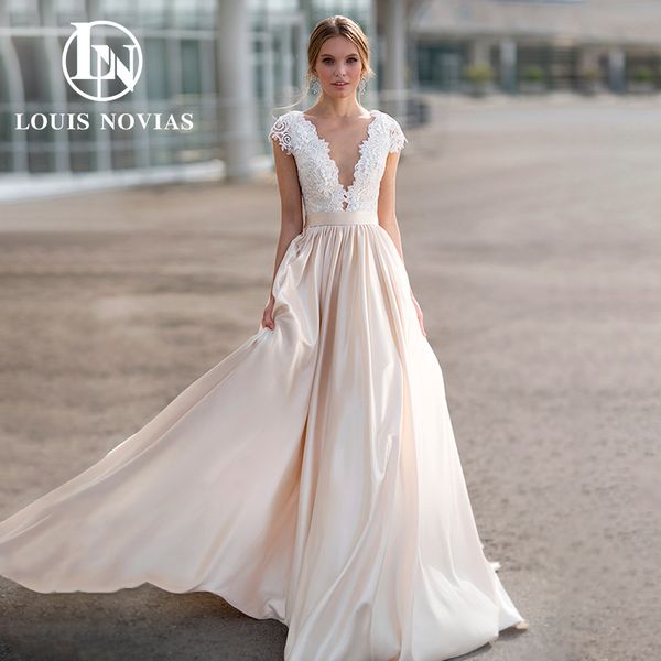 a-line wedding dress 2023 deep v-neck backless empire short sleeve vintage satin dress for bride princess vestidos de novia, White
a-line wedding dress 2023 deep v-neck backless empire short sleeve vintage satin dress for bride princess vestidos de novia, White