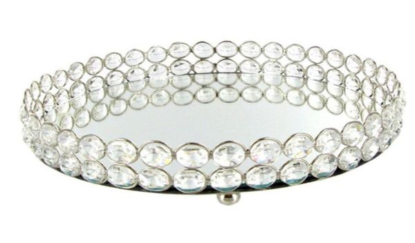 mirror bling bling crystal beads clear crystal round vanity tray in silver3913816