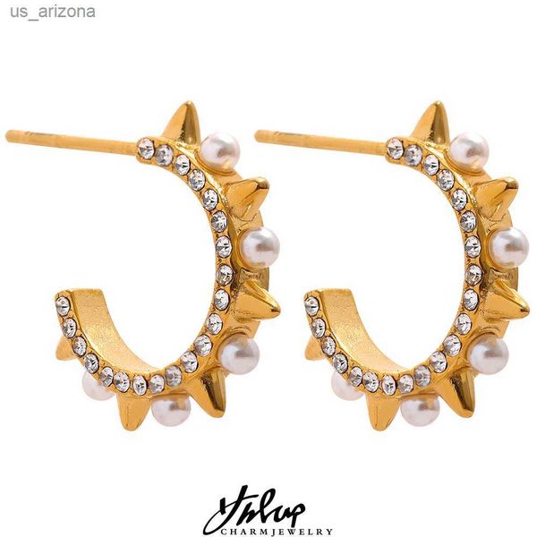 yhpup delicate rivet gold color stainless steel imitation pearls zircon unusual earrings waterproof stylish jewelry women gift l230620, Golden;silver
yhpup delicate rivet gold color stainless steel imitation pearls zircon unusual earrings waterproof stylish jewelry women gift l230620, Golden;silver