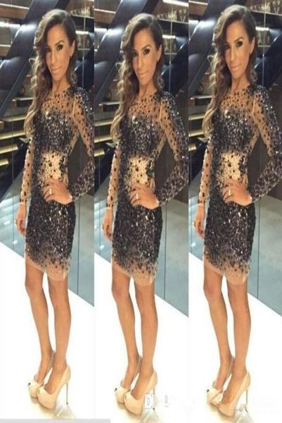 sparkly shiny black sequins crystal beaded long sleeve cocktail dresses short see though prom dress charming arabic mini party gow9683800
sparkly shiny black sequins crystal beaded long sleeve cocktail dresses short see though prom dress charming arabic mini party gow9683800