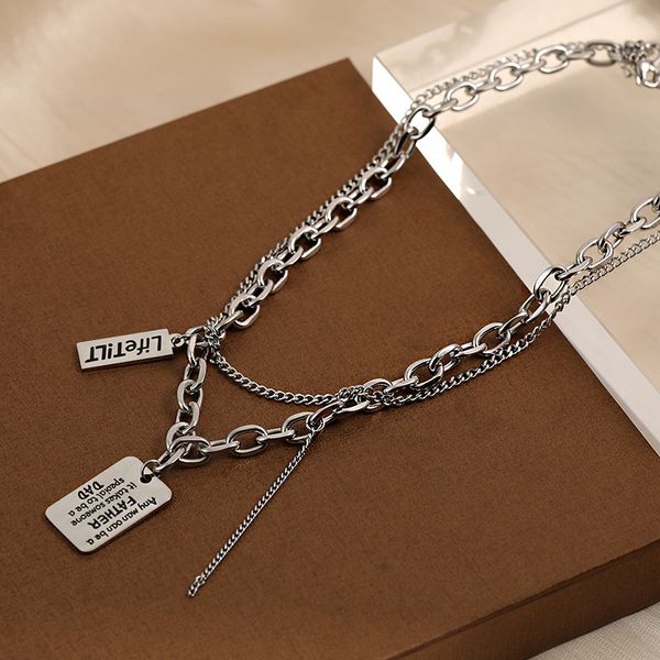 double layered letter square necklace men's trendy cool hip-hop collarbone chain vintage style sweater chain titanium steel necklace, Golden;silver
double layered letter square necklace men's trendy cool hip-hop collarbone chain vintage style sweater chain titanium steel necklace, Golden;silver