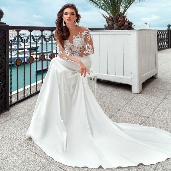 vintage illusion mermaid wedding dresses for womens scoop neck long sleeve satin bridal gown button back garden robe de mariee, White
vintage illusion mermaid wedding dresses for womens scoop neck long sleeve satin bridal gown button back garden robe de mariee, White