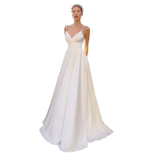 simple spaghetti v-neck wedding dress bridal long a line backless beach bride gown sweep train chiffon robe de mariee vestidos de novia 2023, White
simple spaghetti v-neck wedding dress bridal long a line backless beach bride gown sweep train chiffon robe de mariee vestidos de novia 2023, White