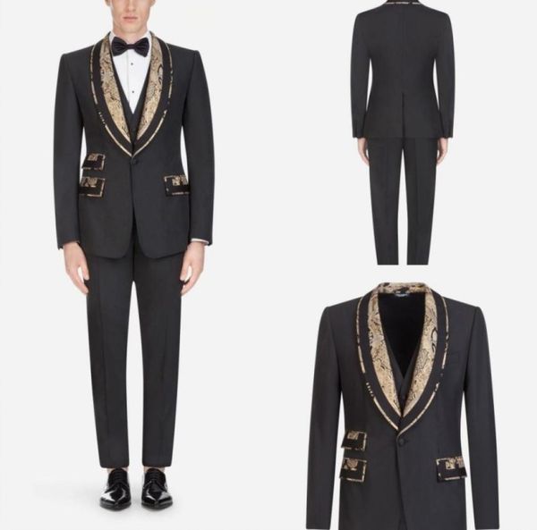 black mens suit with gold appliqued three pieces suits groom wedding business tuxedos custom madejacketvestpants3683915, Black;gray
black mens suit with gold appliqued three pieces suits groom wedding business tuxedos custom madejacketvestpants3683915, Black;gray