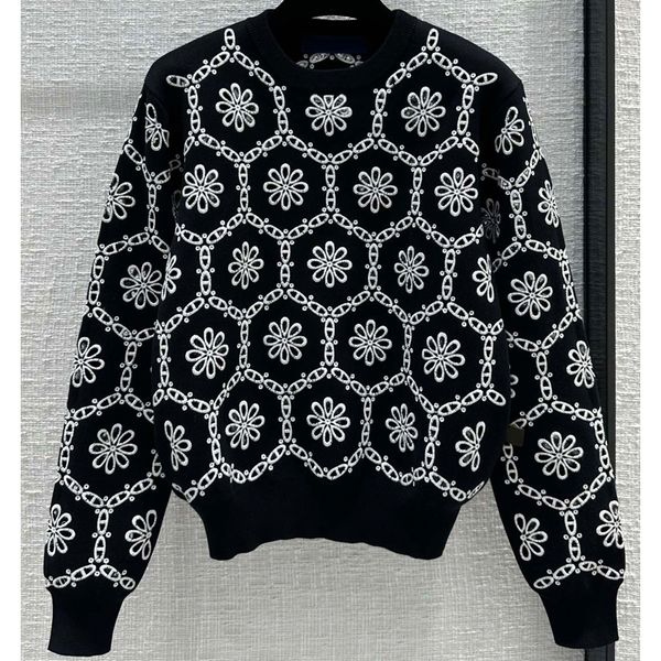 7.26 floral hollow out embroidery 100% wool knitted pullover women's sweaters, White;black
7.26 floral hollow out embroidery 100% wool knitted pullover women's sweaters, White;black
