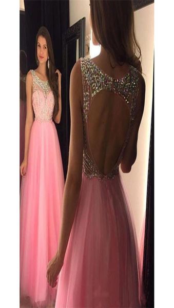 custom made rhinestone sparkly prom dresses long pink tulle a line evening party gowns open back cocktail formal dresses2284495, Black 
custom made rhinestone sparkly prom dresses long pink tulle a line evening party gowns open back cocktail formal dresses2284495, Black