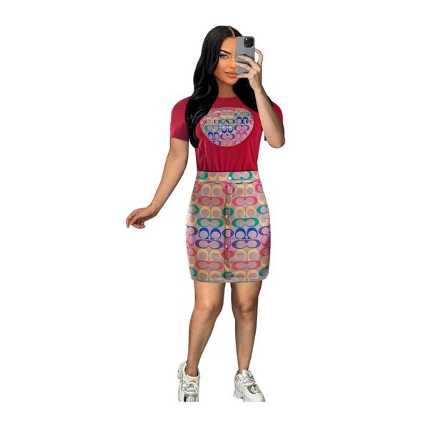 european american women's two piece dress summer new crew-neck blouse positioning printed skirt suit, White 
european american women's two piece dress summer new crew-neck blouse positioning printed skirt suit, White