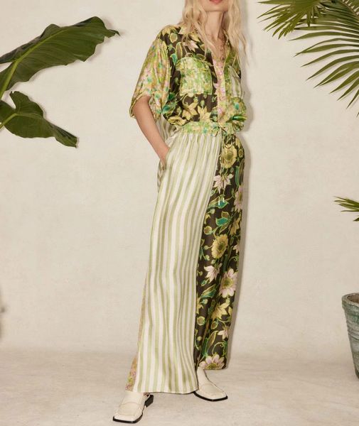 australian designer two-piece set of green striped floral color matching twill silk loose fitting shirt and wide leg pants 7, White
australian designer two-piece set of green striped floral color matching twill silk loose fitting shirt and wide leg pants 7, White