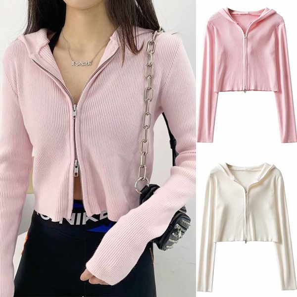 women's knits tees fall vintage zipper knitted cardigans hoodies collar ribbed cropped sweater outwear casual jacket coat clothes 23072, White
women's knits tees fall vintage zipper knitted cardigans hoodies collar ribbed cropped sweater outwear casual jacket coat clothes 23072, White