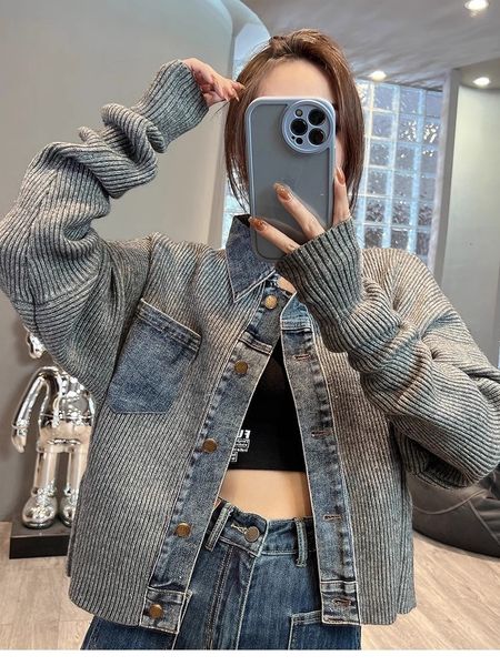 womens jackets european goods retro denim stitching knitted jacket loose short design sense niche 230726, Black;brown
womens jackets european goods retro denim stitching knitted jacket loose short design sense niche 230726, Black;brown