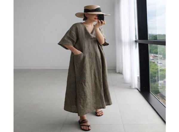 women linen vneck loose dresses korean vintage solid color pocket design maxi robe kimono vkdr21474456027, Black;gray
women linen vneck loose dresses korean vintage solid color pocket design maxi robe kimono vkdr21474456027, Black;gray