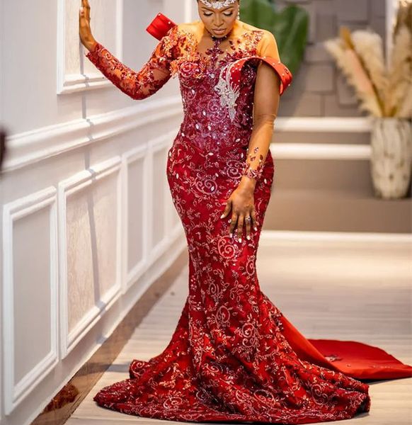 2023 aso ebi mermaid red prom dress beaded crystals evening formal party second reception birthday engagement gowns dresses robe de soiree z, Black