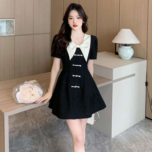 dress summer women womens doll collar color jacquard plate buckle short sleeves pure wind a line, Black;gray
dress summer women womens doll collar color jacquard plate buckle short sleeves pure wind a line, Black;gray