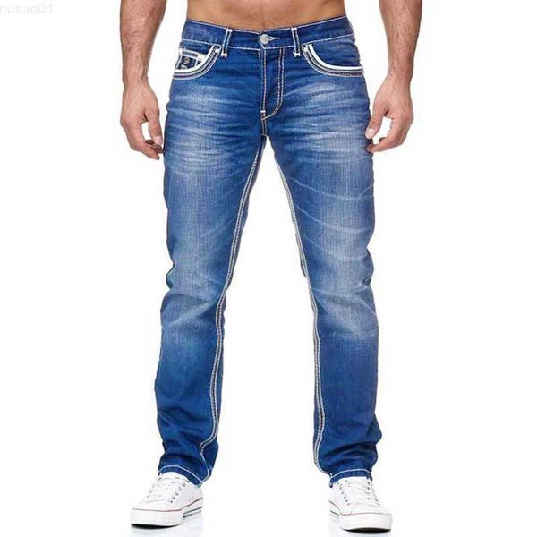 men solid pockets stretch straight pants jeans smart casual denim trousers daily streetwear men's clothing 211009 l230726, Blue
men solid pockets stretch straight pants jeans smart casual denim trousers daily streetwear men's clothing 211009 l230726, Blue