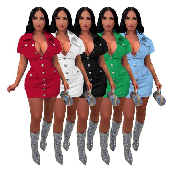 women designer summer dresses short sleeve mini dress ladies collar single breasted casual dress holidays party wear clothes, Black;gray
women designer summer dresses short sleeve mini dress ladies collar single breasted casual dress holidays party wear clothes, Black;gray