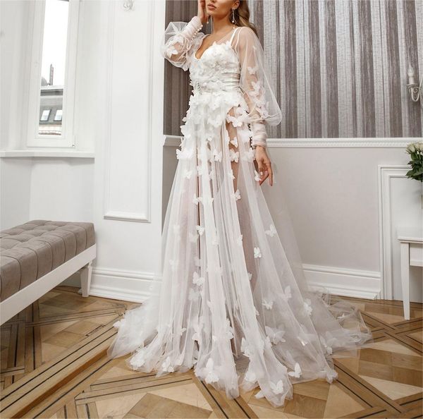 butterfly appliques tulle bridal robe sleepwear long sleeve lingerie wedding evening bathrobe nightwear custom made robe gowns, White
butterfly appliques tulle bridal robe sleepwear long sleeve lingerie wedding evening bathrobe nightwear custom made robe gowns, White