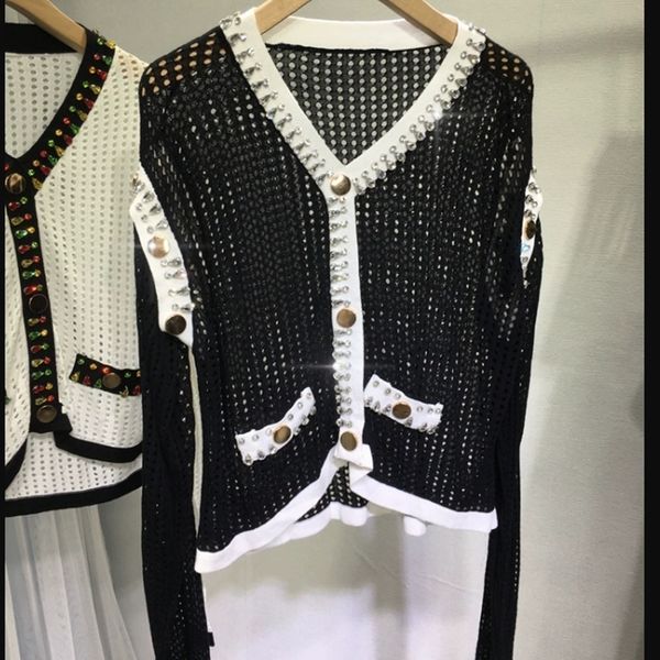 women's knits tees highend beads diamonds knitted sweater cardigan seethrough hollow out vneck loose slimming coat 2023 230726, White
women's knits tees highend beads diamonds knitted sweater cardigan seethrough hollow out vneck loose slimming coat 2023 230726, White