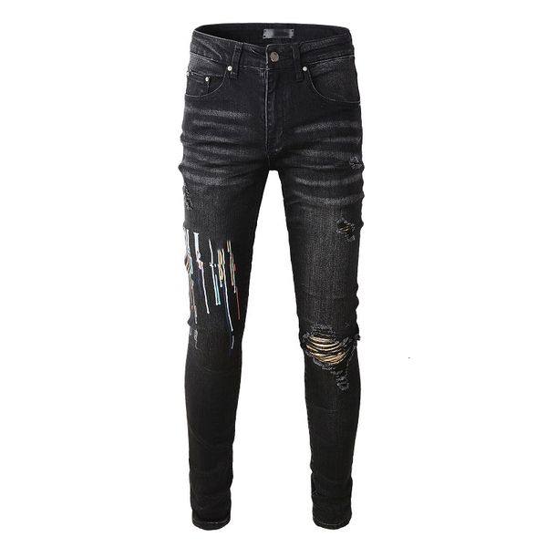 men's jeans black streetwear fashion style slim fit painted printing letters skinny stretch graffiti destroyed holes ripped 230725, Blue
men's jeans black streetwear fashion style slim fit painted printing letters skinny stretch graffiti destroyed holes ripped 230725, Blue