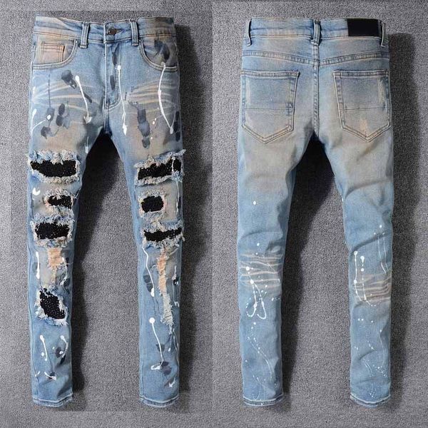 men jeans luxurys designers jeans distressed france fashion pierre straight men's biker hole stretch denim casual jean men skinny pants, Blue
men jeans luxurys designers jeans distressed france fashion pierre straight men's biker hole stretch denim casual jean men skinny pants, Blue