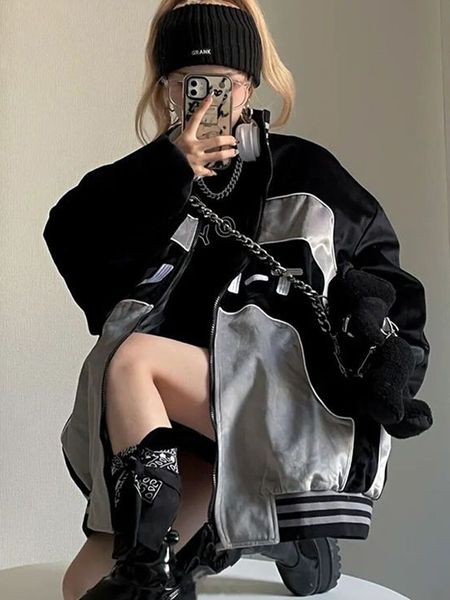 womens jackets oversized bomber women american retro high street coat lady varsity stylish zipper long sleeve jacket female streetwear 23072, Black;brown
womens jackets oversized bomber women american retro high street coat lady varsity stylish zipper long sleeve jacket female streetwear 23072, Black;brown