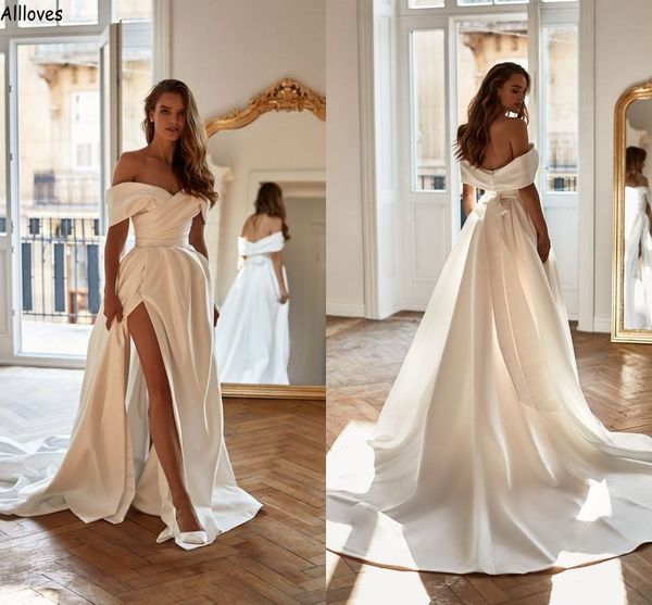 elegant satin boho garden a line wedding dresses for women off the shoulder ruched ivory modern bridal gowns simple high split bride robes d, White
elegant satin boho garden a line wedding dresses for women off the shoulder ruched ivory modern bridal gowns simple high split bride robes d, White