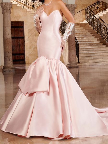 pink mermaid wedding dress slessveless buttons back sweep train satin bridal gowns, White
pink mermaid wedding dress slessveless buttons back sweep train satin bridal gowns, White
