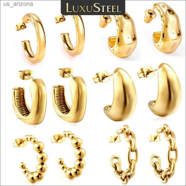 luxusteel stylish c shaped women hoop earrings gold plated stainless steel beads square rolo dangle ear jewelry gift for her l230620, Golden;silver 
luxusteel stylish c shaped women hoop earrings gold plated stainless steel beads square rolo dangle ear jewelry gift for her l230620, Golden;silver