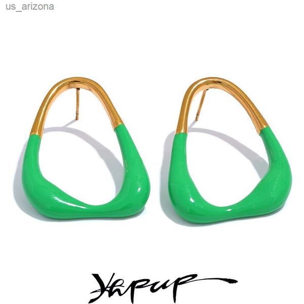 yhpup green enamel minimalist fashion geometric hollow stud earrings 2023 women trendy summer stainless steel stylish jewelry l230620, Golden;silver
yhpup green enamel minimalist fashion geometric hollow stud earrings 2023 women trendy summer stainless steel stylish jewelry l230620, Golden;silver