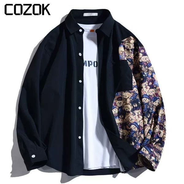 mens casual shirts patchwork bear print shirt men spring long sleeve school student male fashion streetwear clothing 230726, White;black
mens casual shirts patchwork bear print shirt men spring long sleeve school student male fashion streetwear clothing 230726, White;black