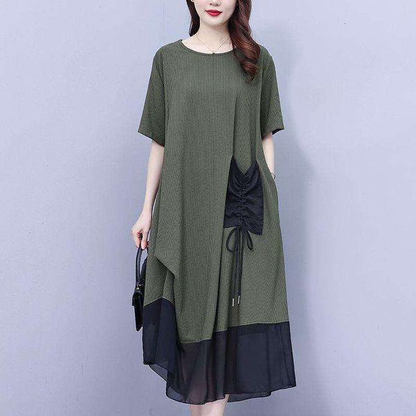 summer style fat woman loose large size belly cover slimming dress temperament age reducing elegant stitching, Black;gray
summer style fat woman loose large size belly cover slimming dress temperament age reducing elegant stitching, Black;gray