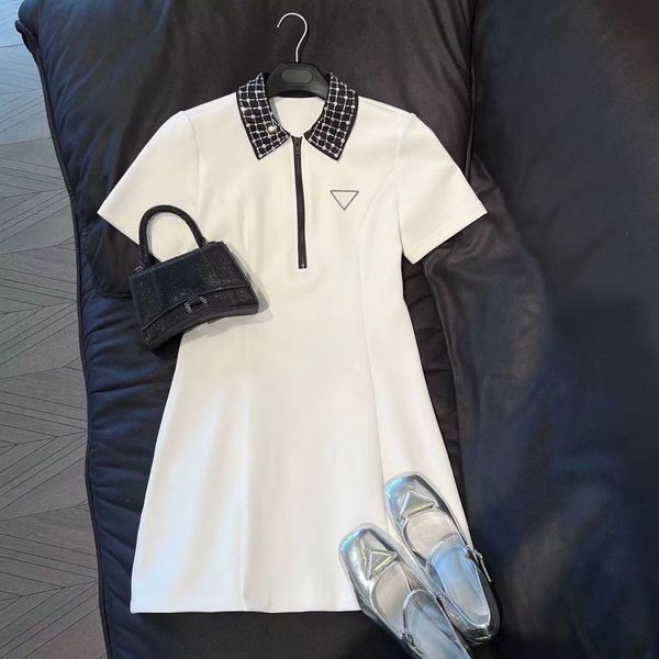 designer women's triangular letter polo luxury lapel plaid english dress casual slim fashion dress, Black;gray
designer women's triangular letter polo luxury lapel plaid english dress casual slim fashion dress, Black;gray