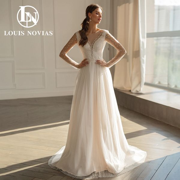 a-line wedding dress 2023 long sleeve v-neck button polka dot backless delicate lace dress for bride vestidos de novia, White
a-line wedding dress 2023 long sleeve v-neck button polka dot backless delicate lace dress for bride vestidos de novia, White