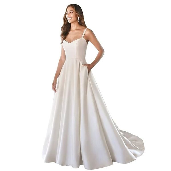 modest plus size wedding dresses beach wedding chiffon a line floor length spaghetti straps lace up back simple elegant boho bridal gowns, White
modest plus size wedding dresses beach wedding chiffon a line floor length spaghetti straps lace up back simple elegant boho bridal gowns, White