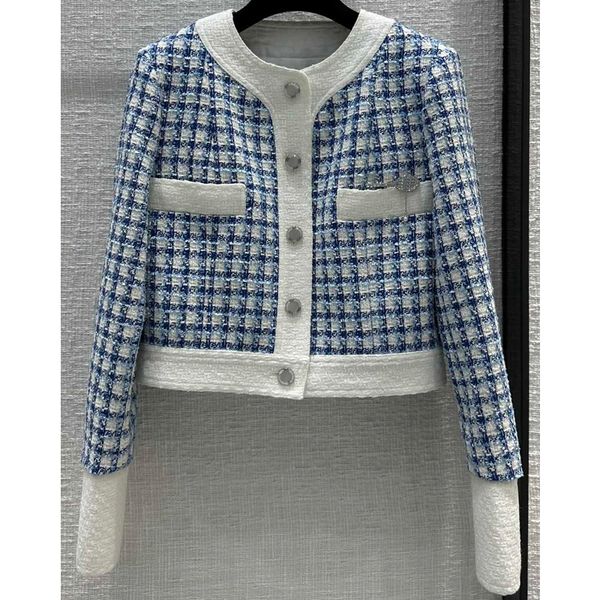 7.26 fashion with crystal brooch contrast color plaid tweed short women's jackets, Black;brown
7.26 fashion with crystal brooch contrast color plaid tweed short women's jackets, Black;brown