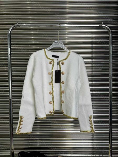23ss womens designer clothing womens knits french vintage double breasted long sleeve cardigan with gold rim womens clothes, White
23ss womens designer clothing womens knits french vintage double breasted long sleeve cardigan with gold rim womens clothes, White