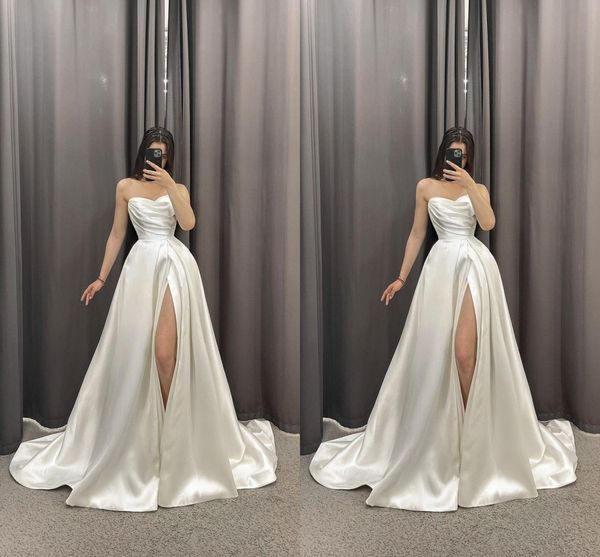 elegant modern simple plus size a line wedding dresses sweetheart high side split satin pleats draped backless sweep train bridal gowns cust, White
elegant modern simple plus size a line wedding dresses sweetheart high side split satin pleats draped backless sweep train bridal gowns cust, White