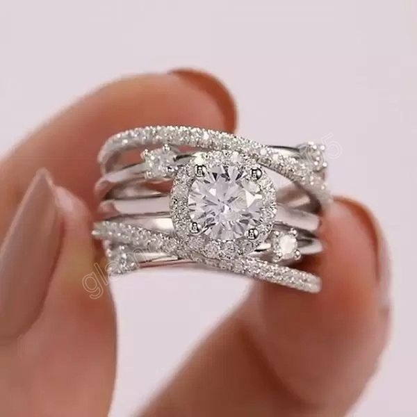 multi-layer cross white cubic zirconia rings for women personality band ring, Silver 
multi-layer cross white cubic zirconia rings for women personality band ring, Silver