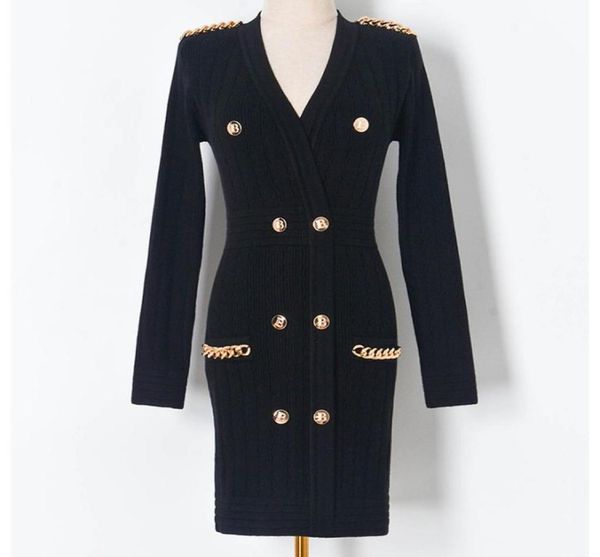 women milan runway dresses v neck long sleeve knitted dress with gold chains fashion slim knit dress3381753, Black
women milan runway dresses v neck long sleeve knitted dress with gold chains fashion slim knit dress3381753, Black