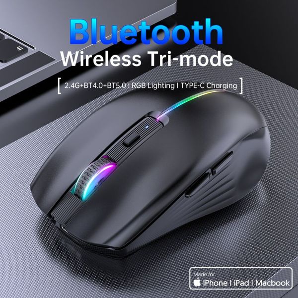 Image of type c rechargeable wireless mouse bluetooth mouse rgb usb ergonomic gaming mouse silent mouse for computer laptop macbook