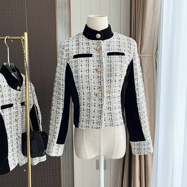 womens jackets french tweed woven light luxury jacket half high neck single breasted splicing color slim long sleeve short 230726, Black;brown
womens jackets french tweed woven light luxury jacket half high neck single breasted splicing color slim long sleeve short 230726, Black;brown