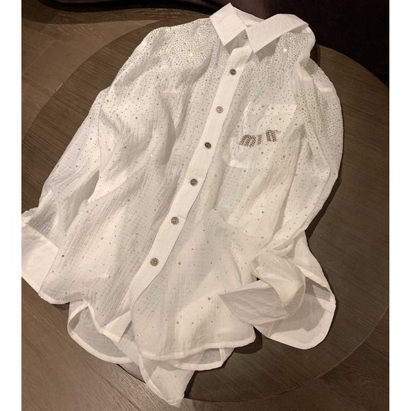 mingyuan heavy industry diamond casual shirt coat women's summer slightly transparent silk cool fairy full sky star sunscreen clothing, White
mingyuan heavy industry diamond casual shirt coat women's summer slightly transparent silk cool fairy full sky star sunscreen clothing, White