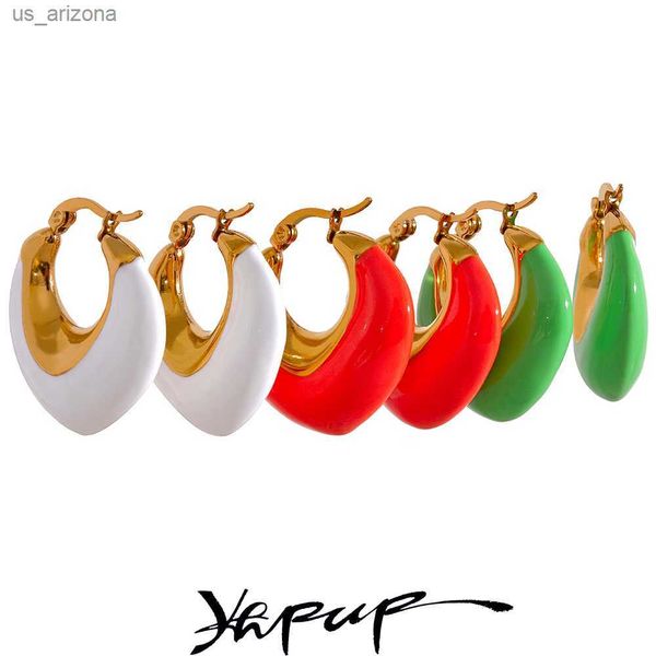 yhpup 2023 multicolor enamel stainless steel geometric chunky hoop earrings women stylish metal waterproof summer party jewelry l230620, Golden;silver
yhpup 2023 multicolor enamel stainless steel geometric chunky hoop earrings women stylish metal waterproof summer party jewelry l230620, Golden;silver