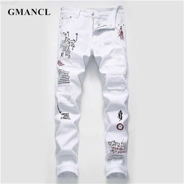 men's new men streetwear personality ripped printed white skinny jeans hip hop punk casual motorcycle stretch denim jeans trousers 2103, Blue
men's new men streetwear personality ripped printed white skinny jeans hip hop punk casual motorcycle stretch denim jeans trousers 2103, Blue