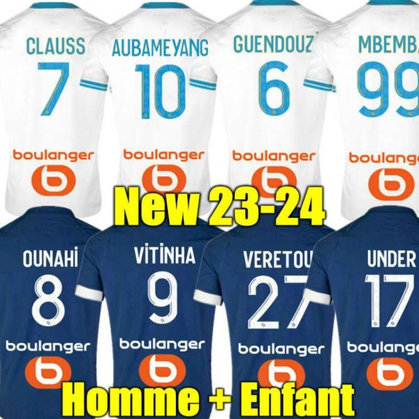 harit 23 24 soccer jerseys kondogbia maillot de foot fans player 2023 2024 guendouzi man kids football shirt hommes enfants marseille mbemba, Black;yellow