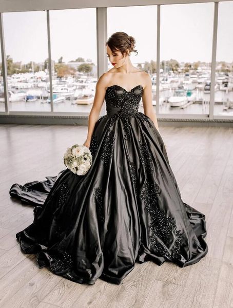 black ball gown gothic princess wedding dresses vintage sweetheart corset back colorful beaded lace appliques bridal gowns, White
black ball gown gothic princess wedding dresses vintage sweetheart corset back colorful beaded lace appliques bridal gowns, White