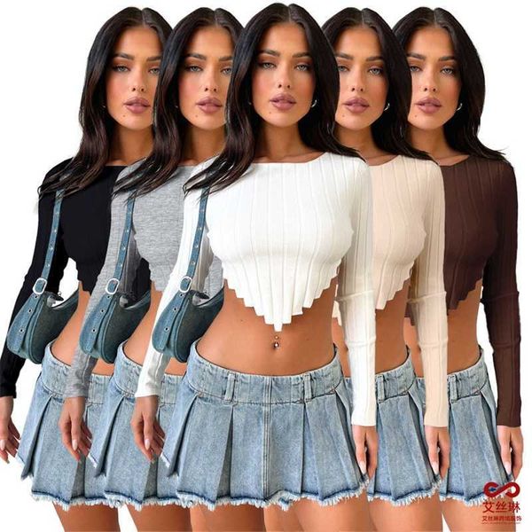 women long sleeve t-shirt autumn and winter girl slim solid color pit strip knitting crop top, White
women long sleeve t-shirt autumn and winter girl slim solid color pit strip knitting crop top, White