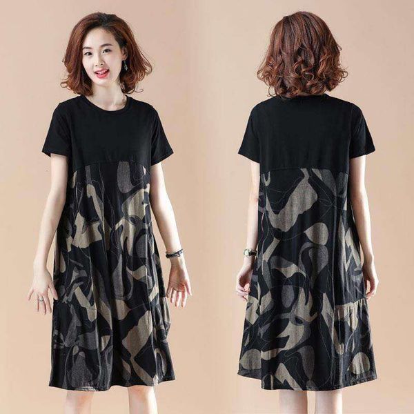 l size womens clothing loose fat mm medium long printed camouflage short sleeved dress summer, Black;gray
l size womens clothing loose fat mm medium long printed camouflage short sleeved dress summer, Black;gray