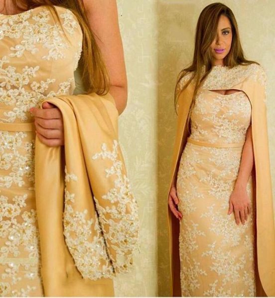 saudi arabic gold satin sheath evening dresses with cape white lace applique formal party gowns mermaid long prom dress vestidos d6930947, Black;red
saudi arabic gold satin sheath evening dresses with cape white lace applique formal party gowns mermaid long prom dress vestidos d6930947, Black;red
