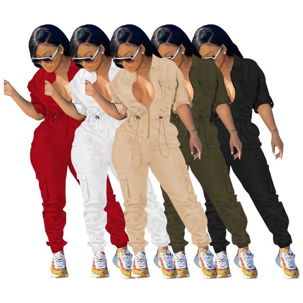 designer summer jumpsuits women short sleeve rompers solid zipper turn-down collar bodycon jumpers one piece overalls cargo pants, Black;white
designer summer jumpsuits women short sleeve rompers solid zipper turn-down collar bodycon jumpers one piece overalls cargo pants, Black;white