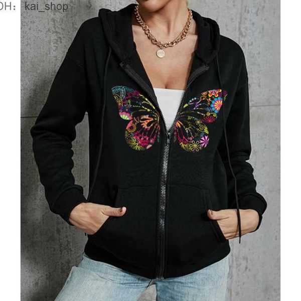 spring autumn wear butterfly print casual hooded zipper sweatshirt coat sport suit, Black
spring autumn wear butterfly print casual hooded zipper sweatshirt coat sport suit, Black